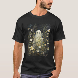 T-shirt Fantôme Floral vintage Dans La Forêt Halloween Par