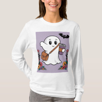 T-shirt Fantôme mignon avec café et sac élégant