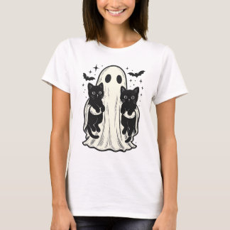 T-shirt Fantôme mignon avec Halloween Chat Noir, Amoureux