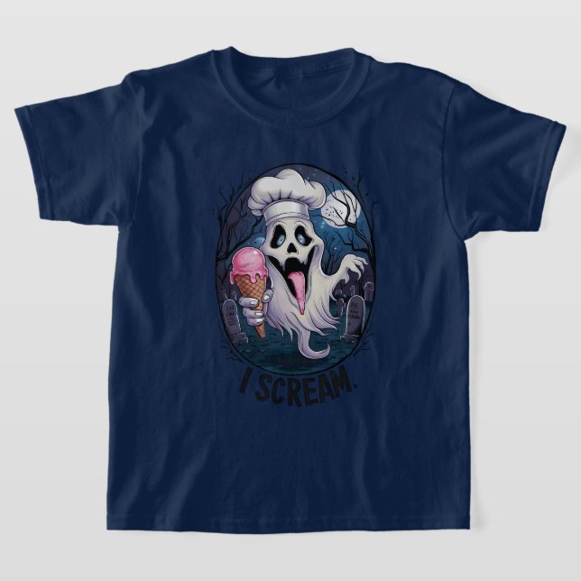 T-shirt Fantôme mignon avec Ice Cream Halloween (Poser)