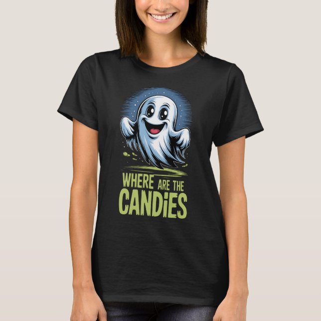 T-shirt Fantôme Mignon Halloween "Where Are The Candies"  (Devant)