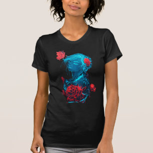T-Shirt Fantôme Néon Fille aux Roses Rouges.