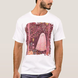 T-shirt Fantôme rose géant dans la forêt florale enchantée