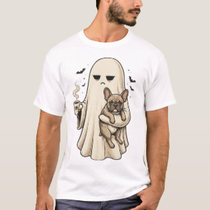T-shirt Fantôme T-ennuyé tenant un mignon Bouledogue Franç