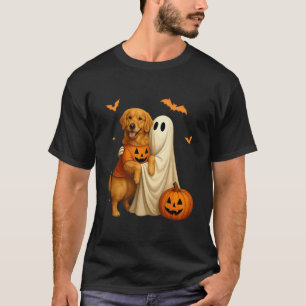 T-shirt Fantôme tenant un chien doré Halloween - Drôle de