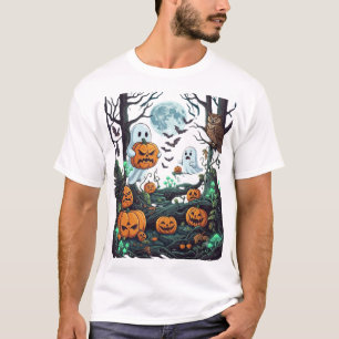 T-shirt Fantômes d'Halloween Citrouilles effrayantes Hibou