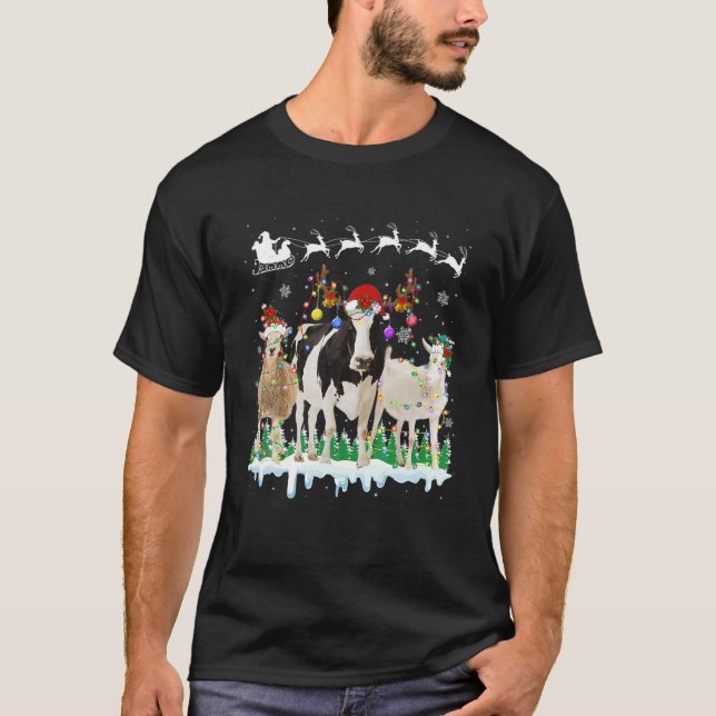 T-shirt Farm Animal Christmas Tree Sheep Cow Goat Reindeer (Devant)