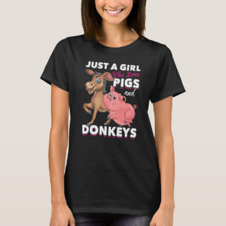 T-shirt Farm Animal  Girls Farmer Women Farming Donkey Pig