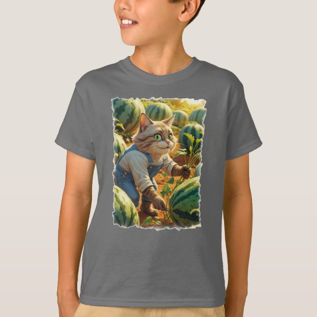 T-shirt Farm Cat désherbe son patch de pastèque ! (Devant)