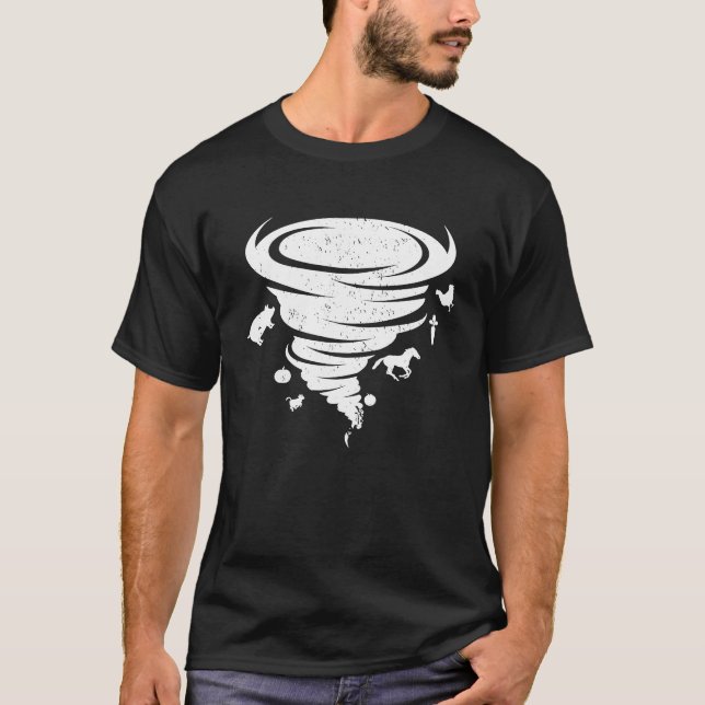 T-shirt Farm Tornado Hurricane Horse Pig Chicken (Devant)
