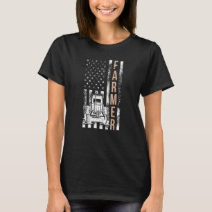 T-shirt Farmer USA Flag Rancher Barnyard Harvest Farming B