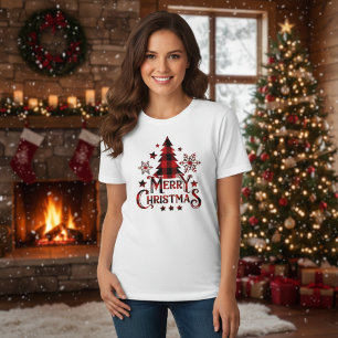 T-shirt Farmhouse moderne Buffalo Plaid Joyeux Noël