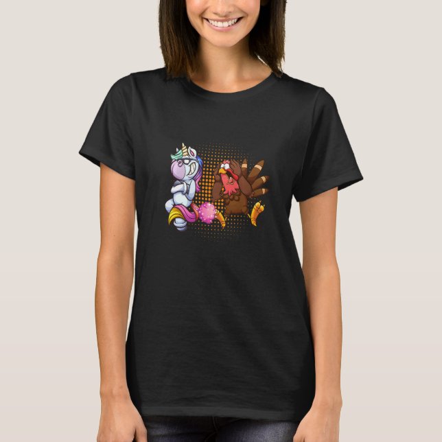 T-shirt Farting Magical unicorn and Shocked turkey thanksg (Devant)