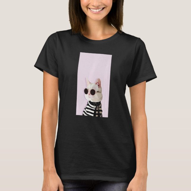 T-shirt Fashionista Cat  Cute Cool Kitty Kitten Pink Black (Devant)