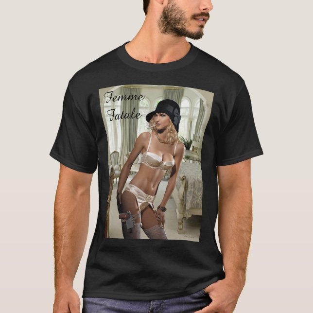 T-shirt Fatale féminine des années 1920 - Fumer et armes à (Devant)