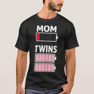 T-shirt Fatigué Maman Faible Batterie Twin Girls Full Char