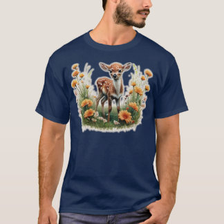 T-shirt fauché dans un champ de fleurs
