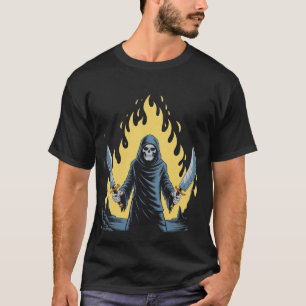 T-shirt Faucheur des Enfers Squelette Art Double Lame Feu 