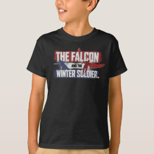 T-shirt Faucon et soldat d'hiver Graphisme rouge et bleu