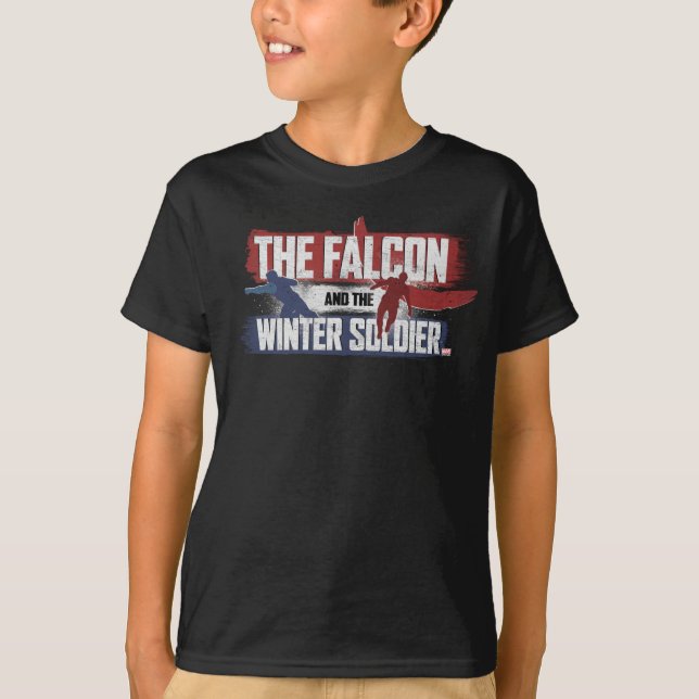 T-shirt Faucon et soldat d'hiver Graphisme rouge et bleu (Devant)