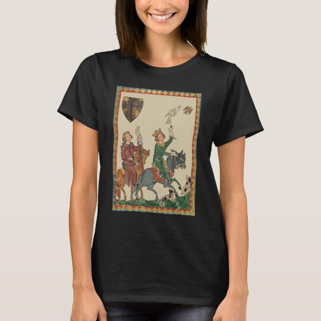 T-shirt Fauconnerie, Codex Manesse du XIVe siècle (Devant)