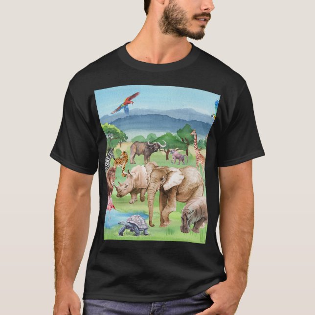 T-shirt Faune africaine : Fond d'écran couleur d'eau Savan (Devant)
