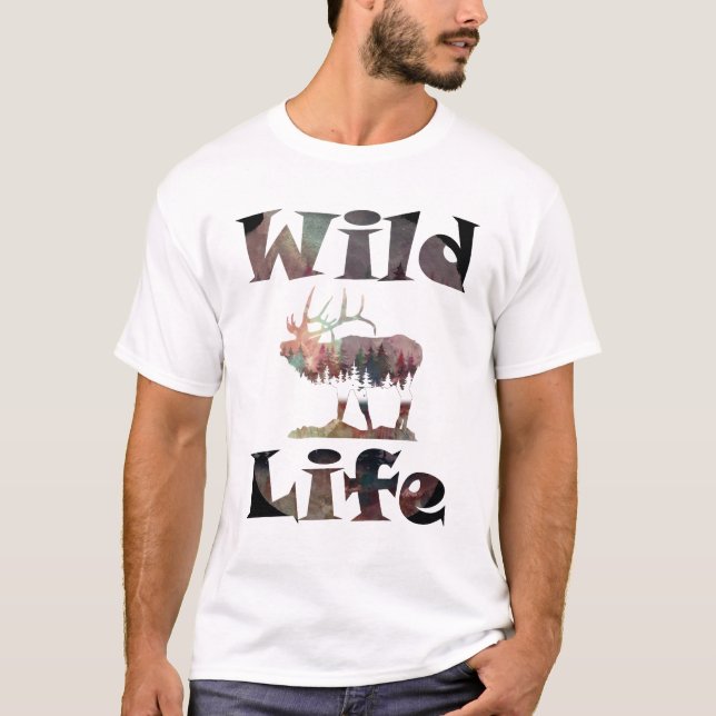 T-shirt Faune avec Bugling Elk Aquarelle design (Devant)