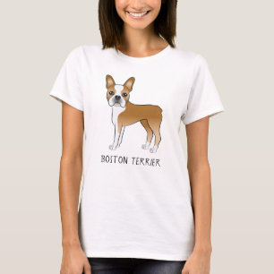 T-shirt Faune Et Blanc Boston Terrier Cartoon Chien & Text