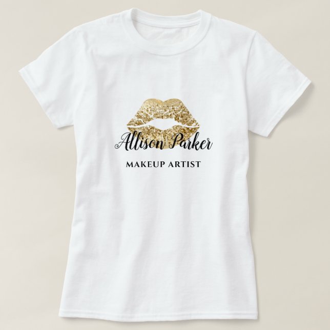T-shirt Faux Gold Maquillage Artiste Logo Kiss Nom (Design devant)