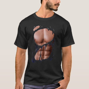 T-shirt Faux Muscles déchirés Poitrine 6 Pack Abs Fits