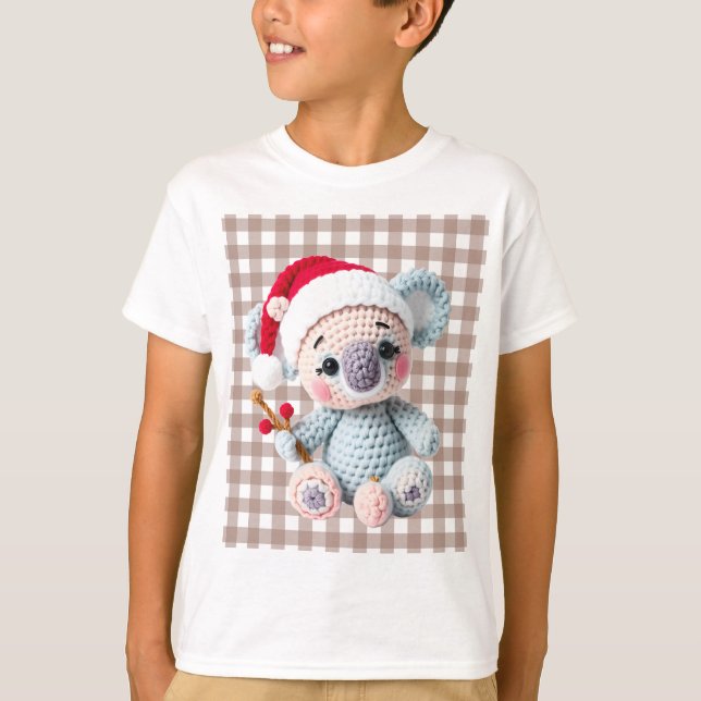 T-shirt Faux Yarn Notch-Hook Koala Christmas Design (Devant)