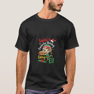 T-shirt Favorite Hotdog Eating Elf Design Hot Dog Christma