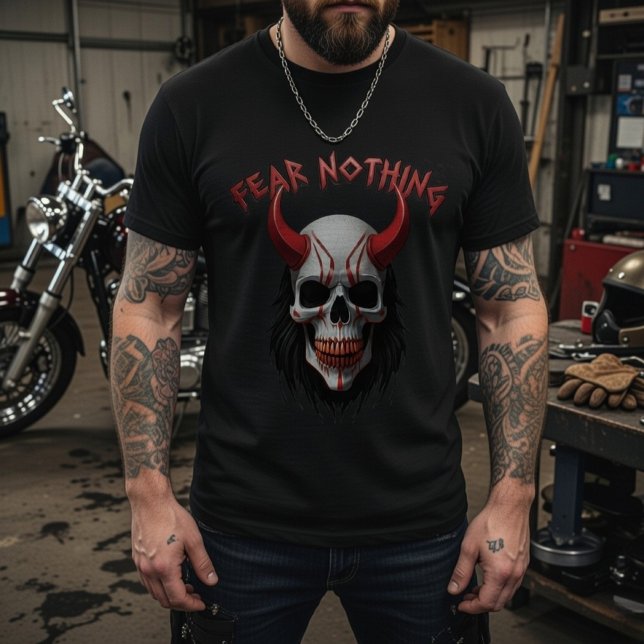 T-shirt Fear Nothing Red Horned Skull Graphic (Créateur téléchargé)