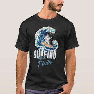 T-shirt Fébrilité de Surf de Chat Planche de Surf Surfeur