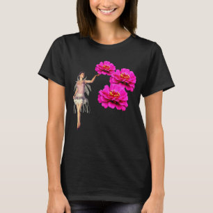 T-shirt Fée Et Rose Zinnias Fleur Foncé 