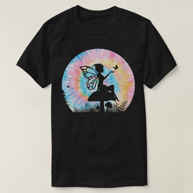 T-shirt Fée magique de papillon teint pour femmes sur la f (Design devant)