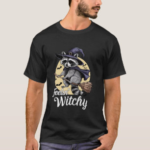 T-shirt Feelin Witchy Cute Raccoon Halloween Witch Éffraya