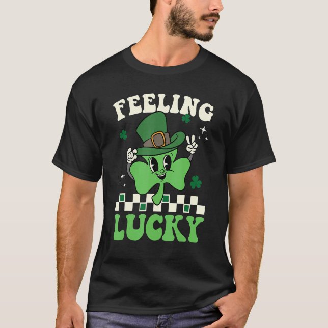 T-shirt Feeling Lucky Happy St Patrick's Day Shamrock Iris (Devant)