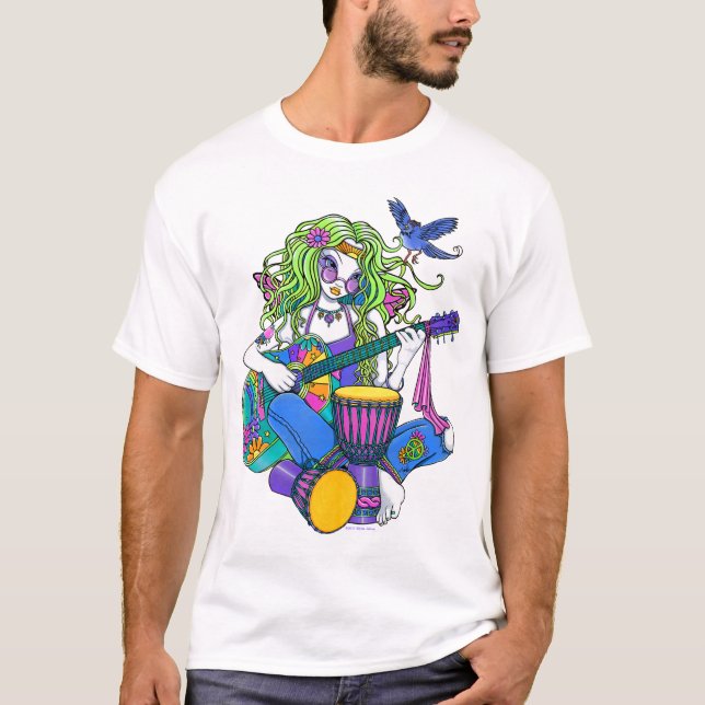 T-shirt féerique hippie de guitare d'arc-en-ciel (Devant)