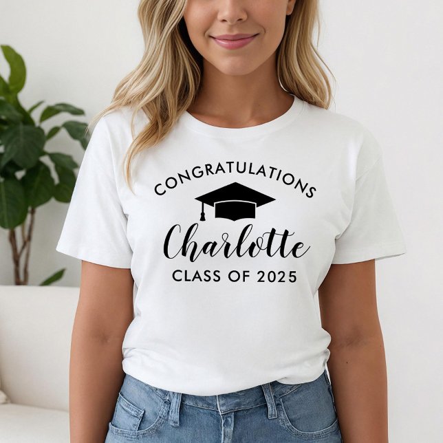 T-shirt Félicitations Black Script Name Graduation (Créateur téléchargé)