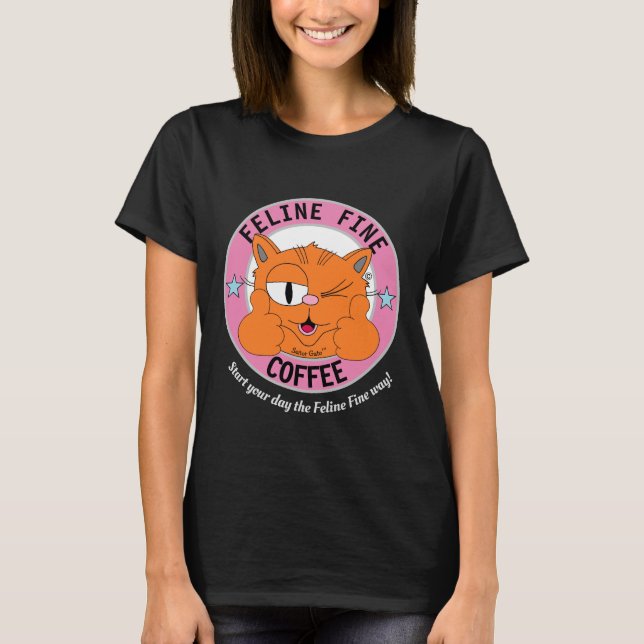 T-shirt FELINE FINE CAFÉ Winking Cartoon Cat Señor Gato™ (Devant)