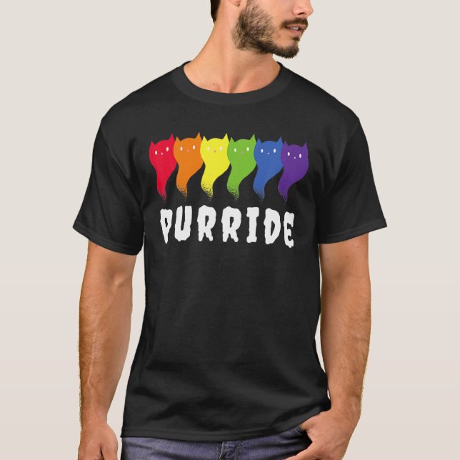 T-shirt Feline He Purride Lgbt Gay Pride Cat (Devant)