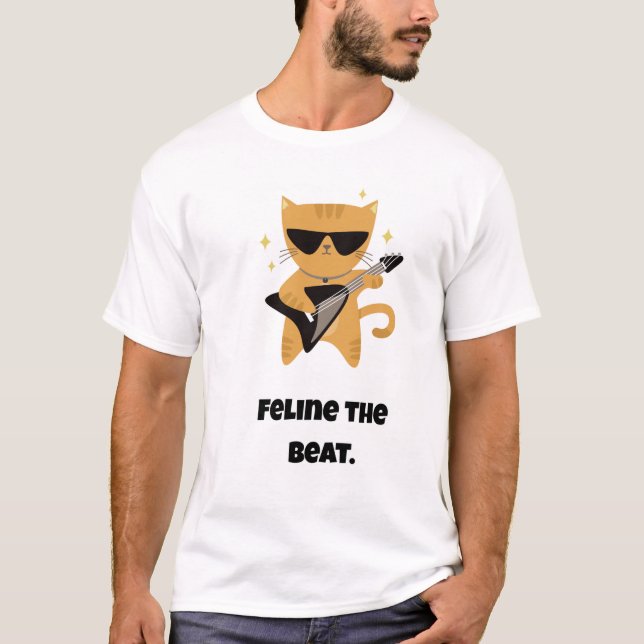 T-shirt Feline the beat/Funny Cat (Devant)