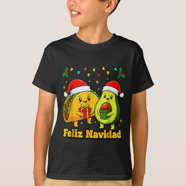T-shirt Feliz Navidad Avocado Tacos Mexican Xmas Family Ma (Devant)