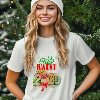 T-shirt Feliz Navidad con Santa Claus y fondo acuarela