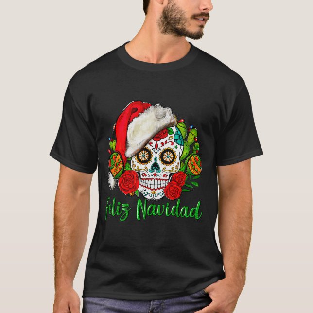 T-shirt Feliz Navidad Sugar Skull Mexican Christmas  (Devant)