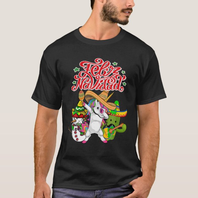 T-shirt Feliz Navidad Unicorn Cactus Funny Mexicain Christ (Devant)