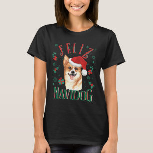 T-shirt Feliz Navidog migre Pembroke Corgi gallois portant