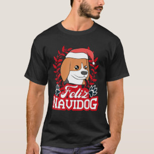 T-shirt FELIZ NAVIDOG Navidad Beagle Santa Hat Joyeux Chri