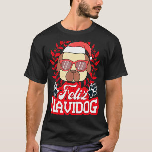 T-shirt Feliz Navidog Navidad Carlin Santa Hat Joyeux Chri